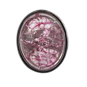 Sterling Silver Large Oval Gemstone Pink Crackle Ring Size 6.5